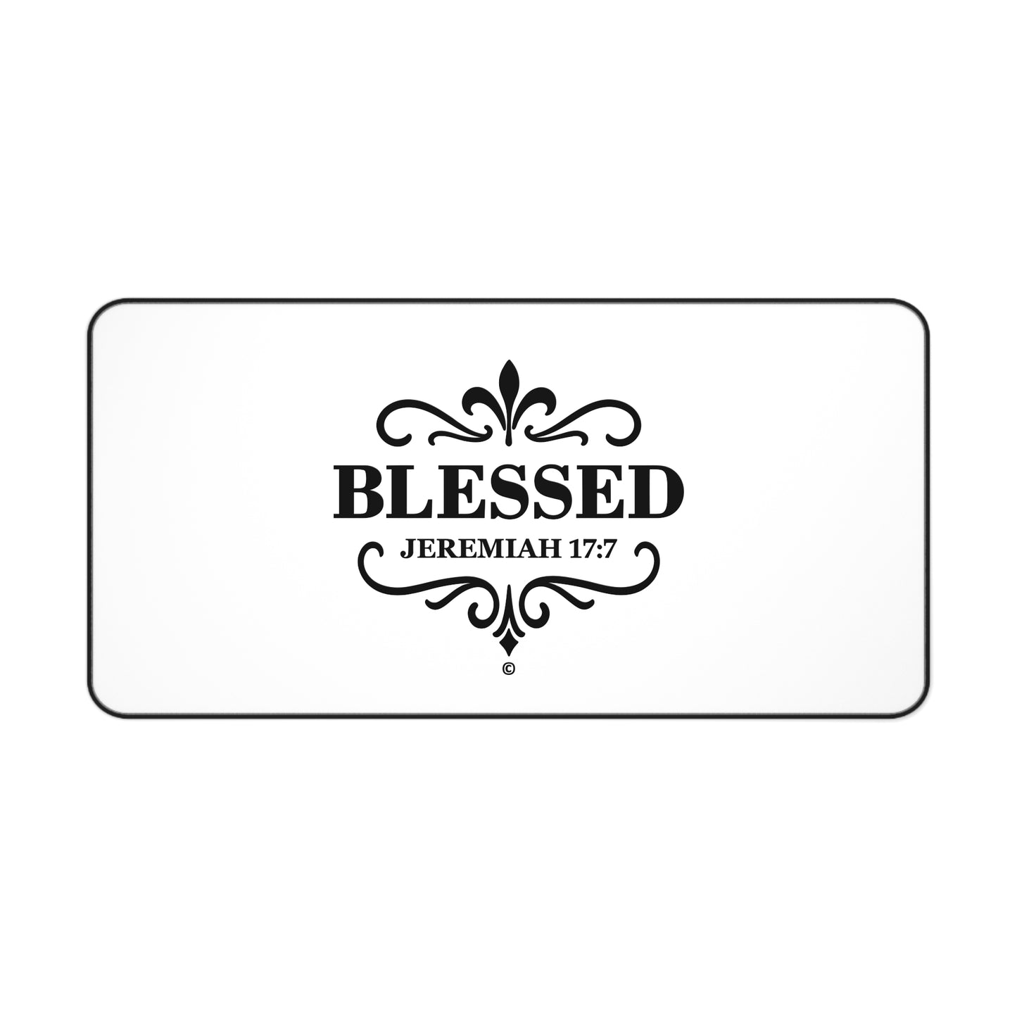Blessed (Black Lettering) Desk Mat - Inspirational Office Decor, Christian Gift, Desk Accessory, Motivational Workspace - Cross Apparel USA