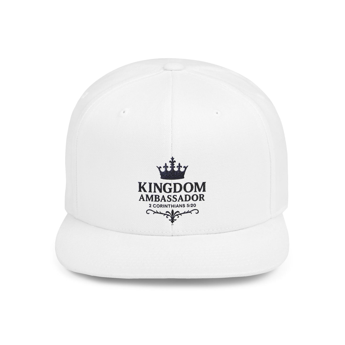 Kingdom Ambassador Embroidered (Black Lettering) Flat Bill Snapback Hat, Adjustable Baseball Cap, Inspirational Streetwear, Gift for Believers, Faith-based Accessories