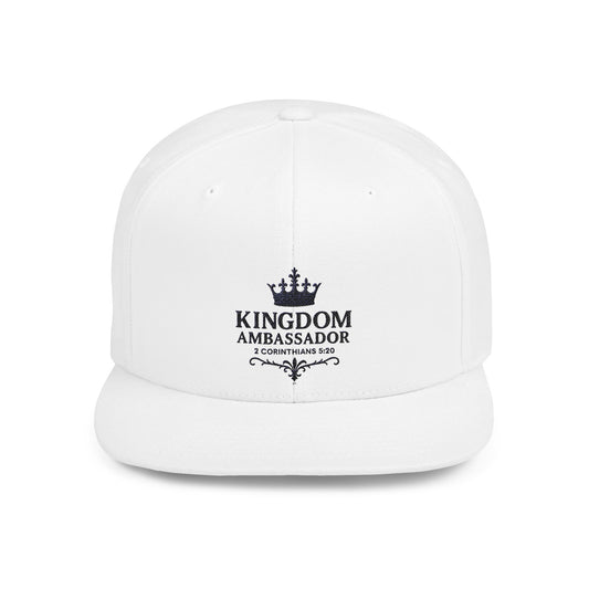 Kingdom Ambassador Embroidered (Black Lettering) Flat Bill Snapback Hat, Adjustable Baseball Cap, Inspirational Streetwear, Gift for Believers, Faith-based Accessories