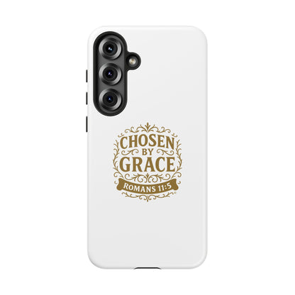 Chosen by Grace (Gold Lettering), Rugged Phone Case, Inspirational Mobile Cover, Gift for Faith Lovers, Faith-Based Protector - Cross Apparel USA