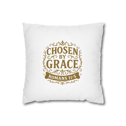 Chosen by Grace (Gold Lettering) Square Pillow Cover | Inspirational Home Decor | Gifts for Faith (Pillow not included)
