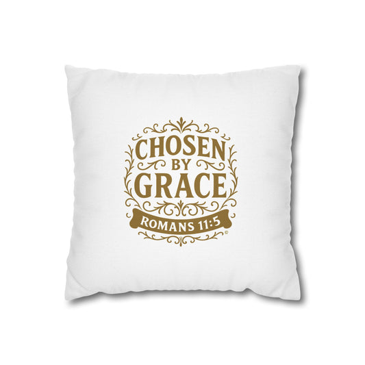 Chosen by Grace (Gold Lettering) Square Pillow Cover | Inspirational Home Decor | Gifts for Faith (Pillow not included)