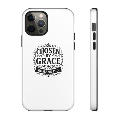 Chosen by Grace (Black Lettering), Rugged Phone Case, Inspirational Mobile Cover, Gift for Faith Lovers, Faith-Based Protector