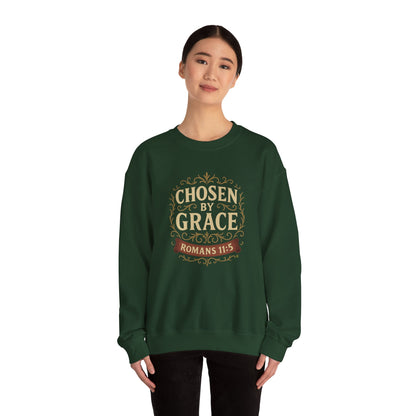 Chosen by Grace (Full Color) Unisex Crewneck Sweatshirt - Inspirational Gift, Christian Apparel, Faith-Based Fashion, Cozy Casual Wear, Bible Verse Sweatshirt