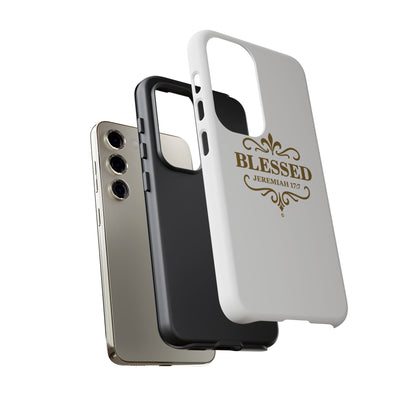 Blessed (Gold Lettering), Rugged Phone Case, Inspirational Mobile Cover, Gift for Faith Lovers, Faith-Based Protector