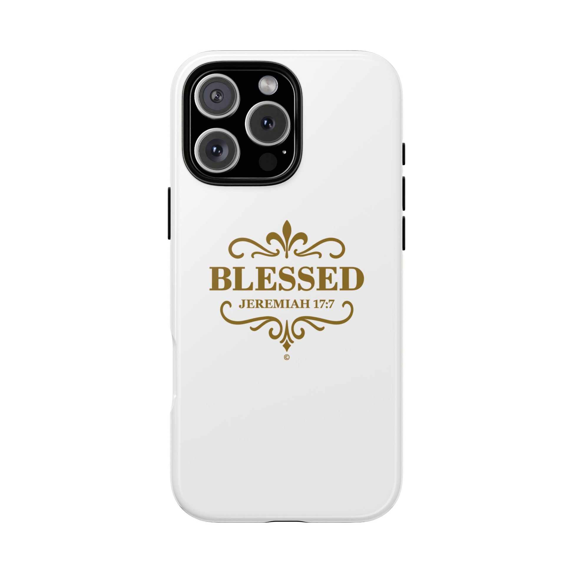 Blessed (Gold Lettering), Rugged Phone Case, Inspirational Mobile Cover, Gift for Faith Lovers, Faith-Based Protector - Cross Apparel USA