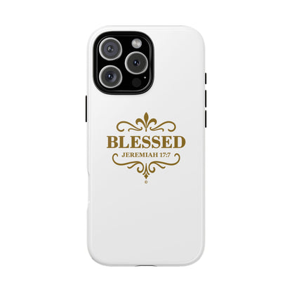 Blessed (Gold Lettering), Rugged Phone Case, Inspirational Mobile Cover, Gift for Faith Lovers, Faith-Based Protector - Cross Apparel USA