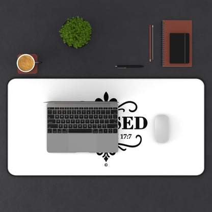 Blessed (Black Lettering) Desk Mat - Inspirational Office Decor, Christian Gift, Desk Accessory, Motivational Workspace - Cross Apparel USA