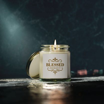 Blessed (Gold Lettering) Scented Candle - Coconut Apricot Wax, Inspirational Home Decor, Gifts for Believers, Relaxation