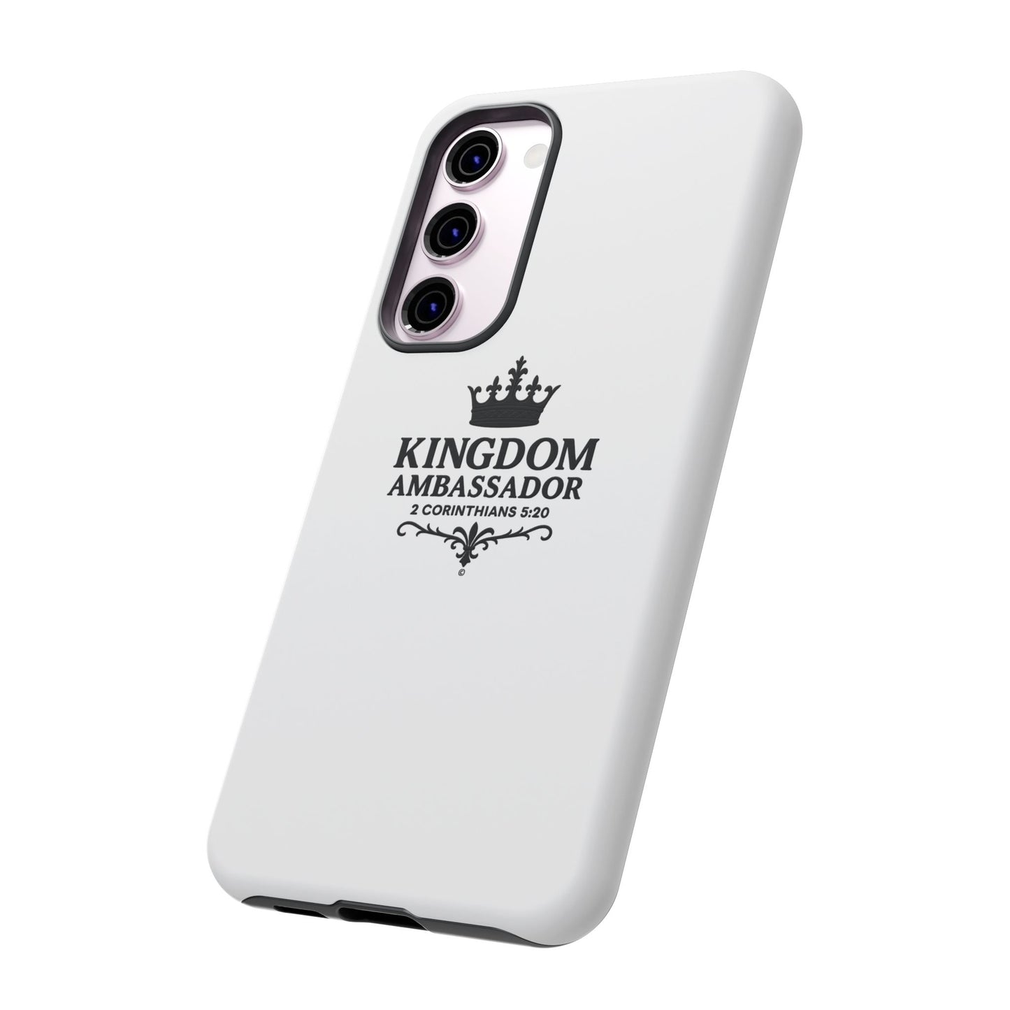 Kingdom Ambassador (Black Lettering) Rugged Phone Case, Inspirational Mobile Cover, Gift for Faith Lovers, Faith-Based Protector - Cross Apparel USA