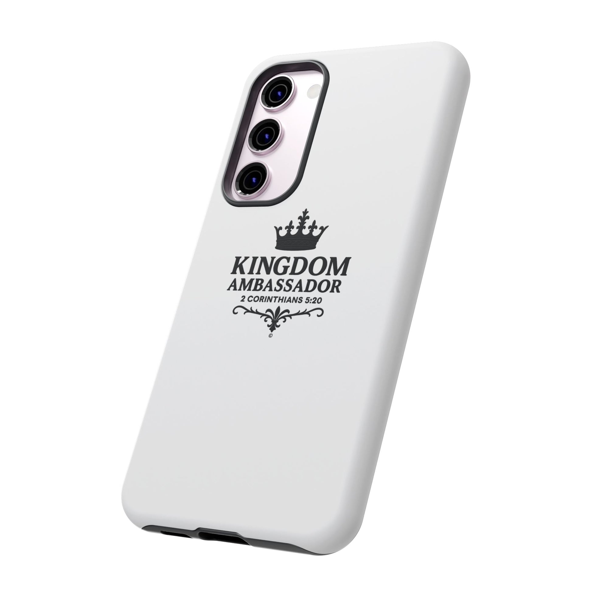 Kingdom Ambassador (Black Lettering) Rugged Phone Case, Inspirational Mobile Cover, Gift for Faith Lovers, Faith-Based Protector - Cross Apparel USA