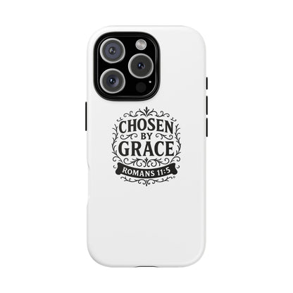 Chosen by Grace (Black Lettering), Rugged Phone Case, Inspirational Mobile Cover, Gift for Faith Lovers, Faith-Based Protector