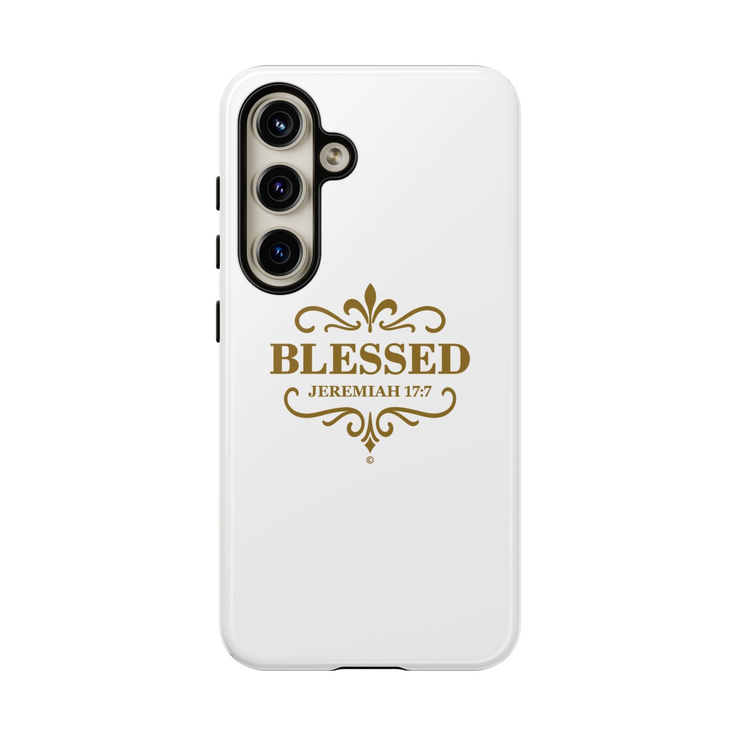 Blessed (Gold Lettering), Rugged Phone Case, Inspirational Mobile Cover, Gift for Faith Lovers, Faith-Based Protector