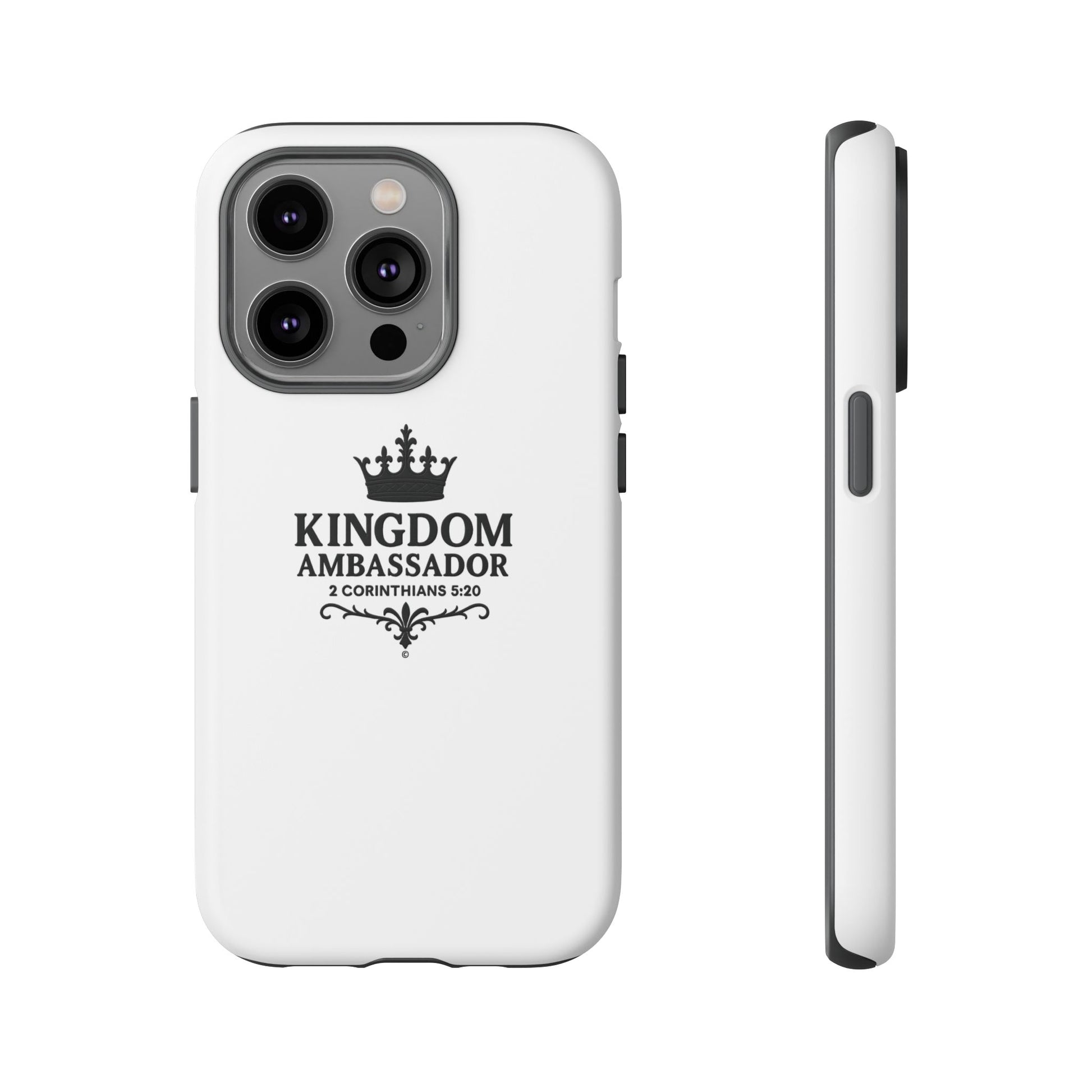 Kingdom Ambassador (Black Lettering) Rugged Phone Case, Inspirational Mobile Cover, Gift for Faith Lovers, Faith-Based Protector - Cross Apparel USA