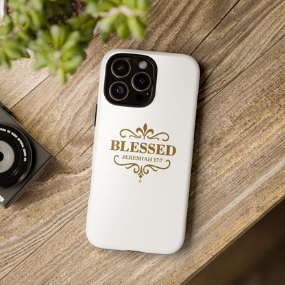 Blessed (Gold Lettering), Rugged Phone Case, Inspirational Mobile Cover, Gift for Faith Lovers, Faith-Based Protector - Cross Apparel USA