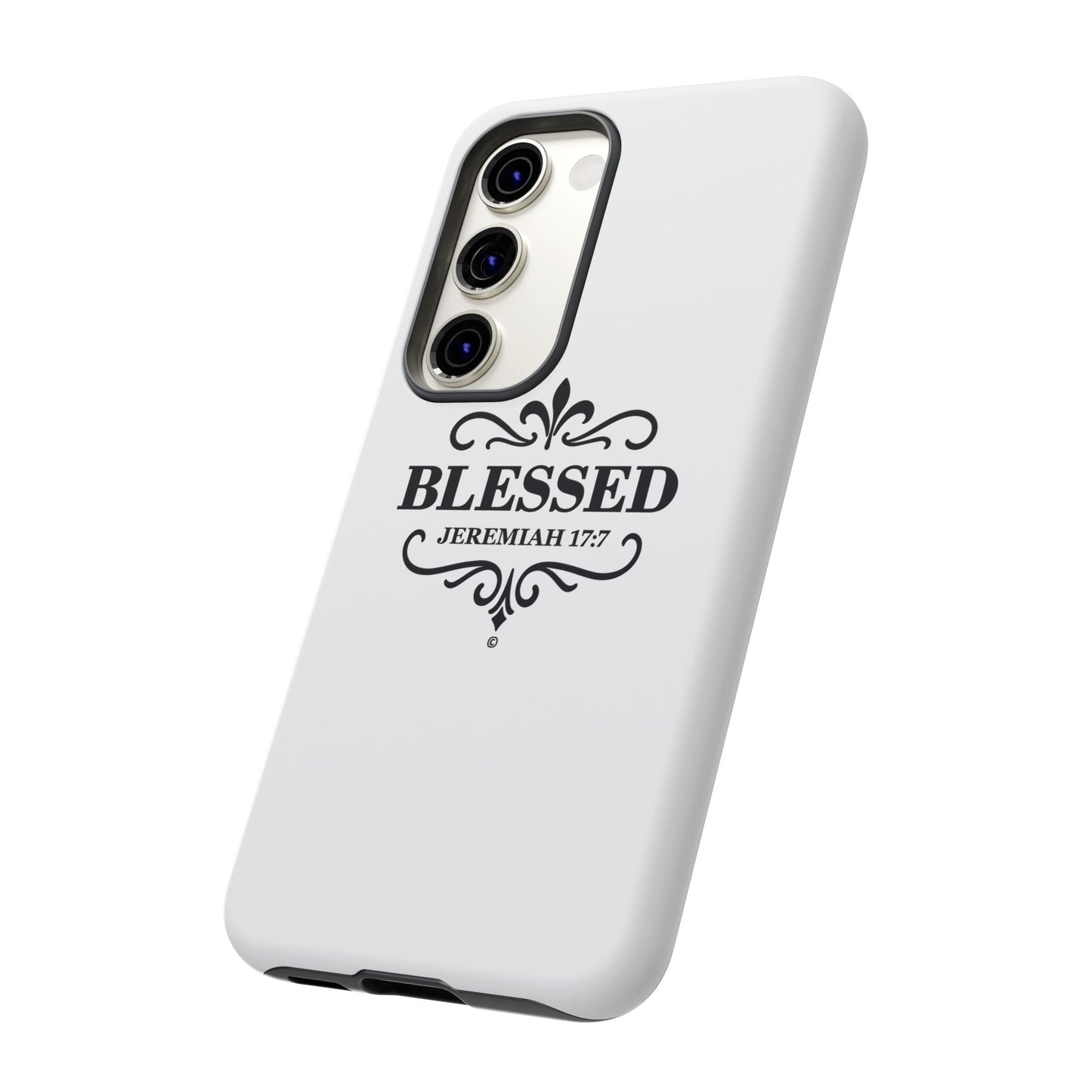 Blessed (Black Lettering), Rugged Phone Case, Inspirational Mobile Cover, Gift for Faith Lovers, Faith-Based Protector