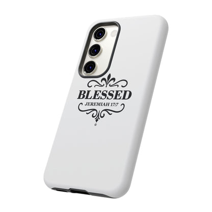 Blessed (Black Lettering), Rugged Phone Case, Inspirational Mobile Cover, Gift for Faith Lovers, Faith-Based Protector