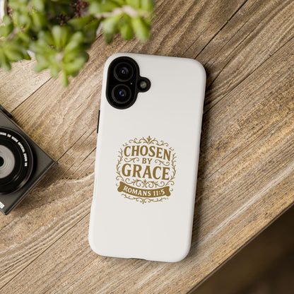 Chosen by Grace (Gold Lettering), Rugged Phone Case, Inspirational Mobile Cover, Gift for Faith Lovers, Faith-Based Protector