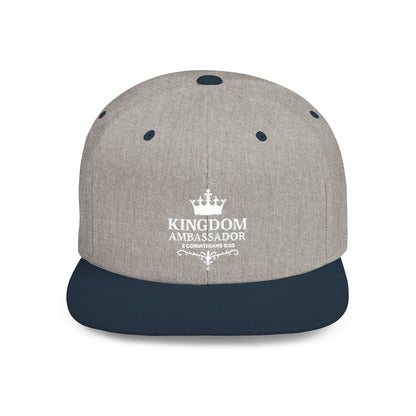 Kingdom Ambassador (White Lettering) Embroidered Flat Bill Snapback Hat, Adjustable Baseball Cap, Inspirational Streetwear, Gift for Believers, Faith-based Accessories