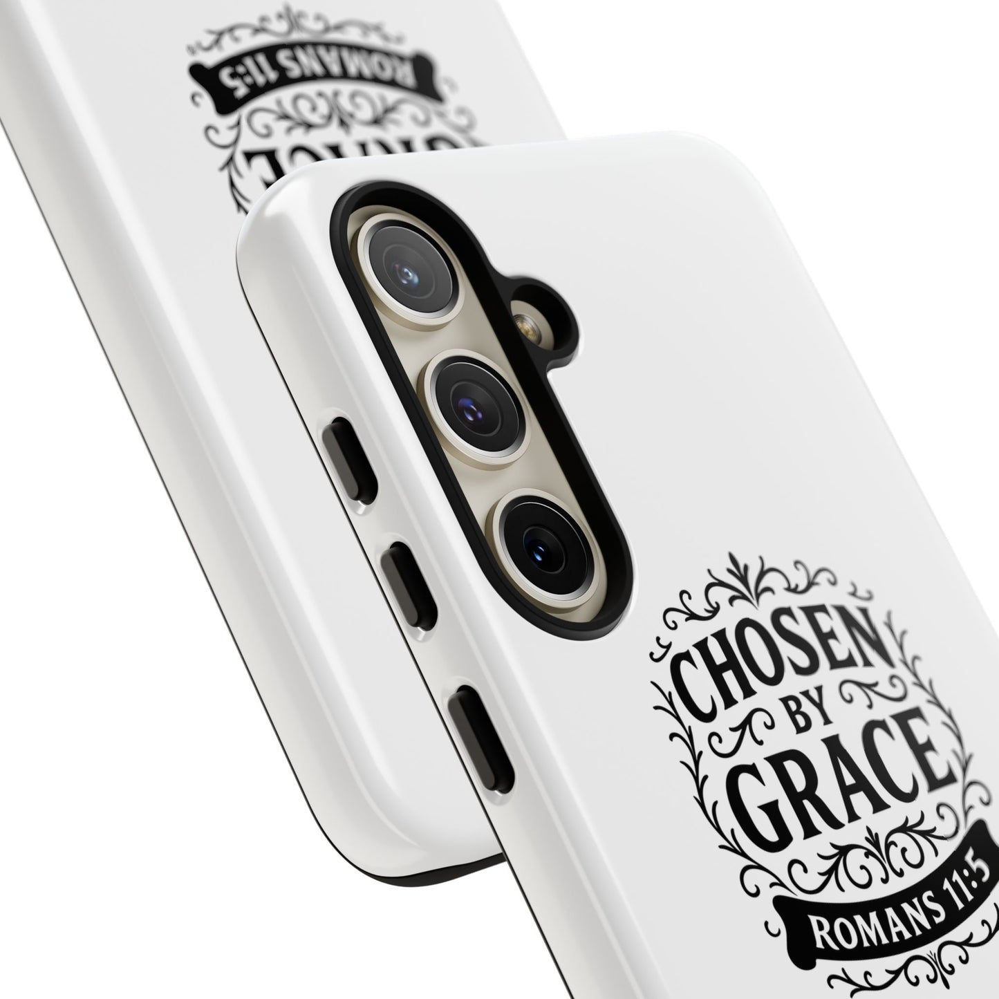 Chosen by Grace (Black Lettering), Rugged Phone Case, Inspirational Mobile Cover, Gift for Faith Lovers, Faith-Based Protector