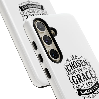 Chosen by Grace (Black Lettering), Rugged Phone Case, Inspirational Mobile Cover, Gift for Faith Lovers, Faith-Based Protector