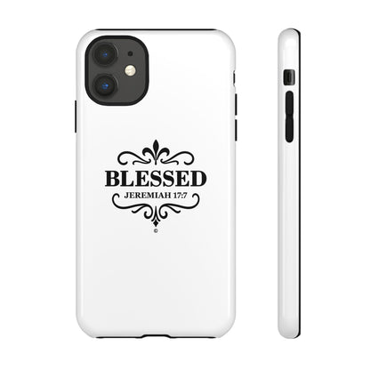 Blessed (Black Lettering), Rugged Phone Case, Inspirational Mobile Cover, Gift for Faith Lovers, Faith-Based Protector