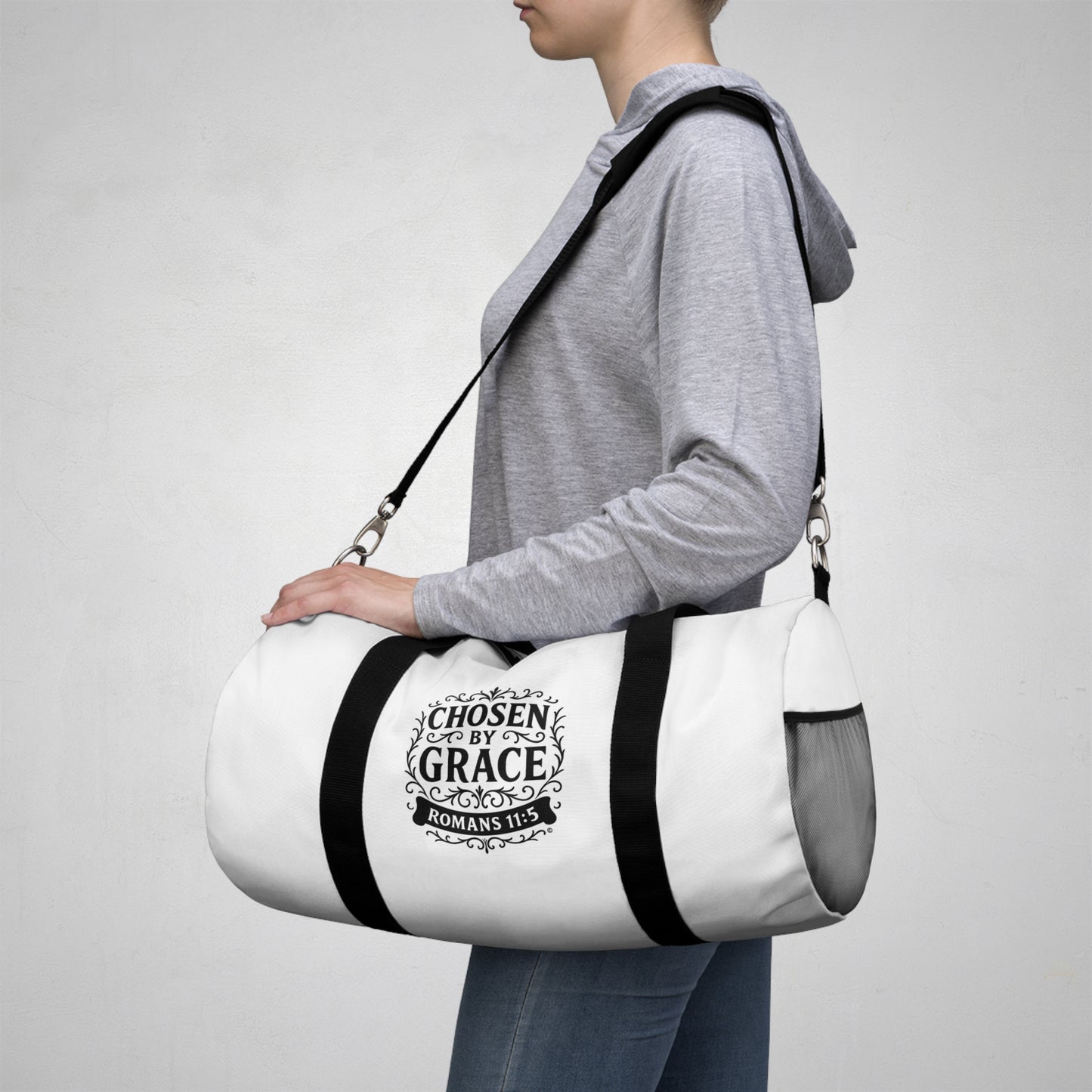 Chosen by Grace Duffel Bag | Stylish Gym Bag, Travel Bag for Women, Motivational Fitness Bag, Faith-Inspired Luggage, Gift for Believers