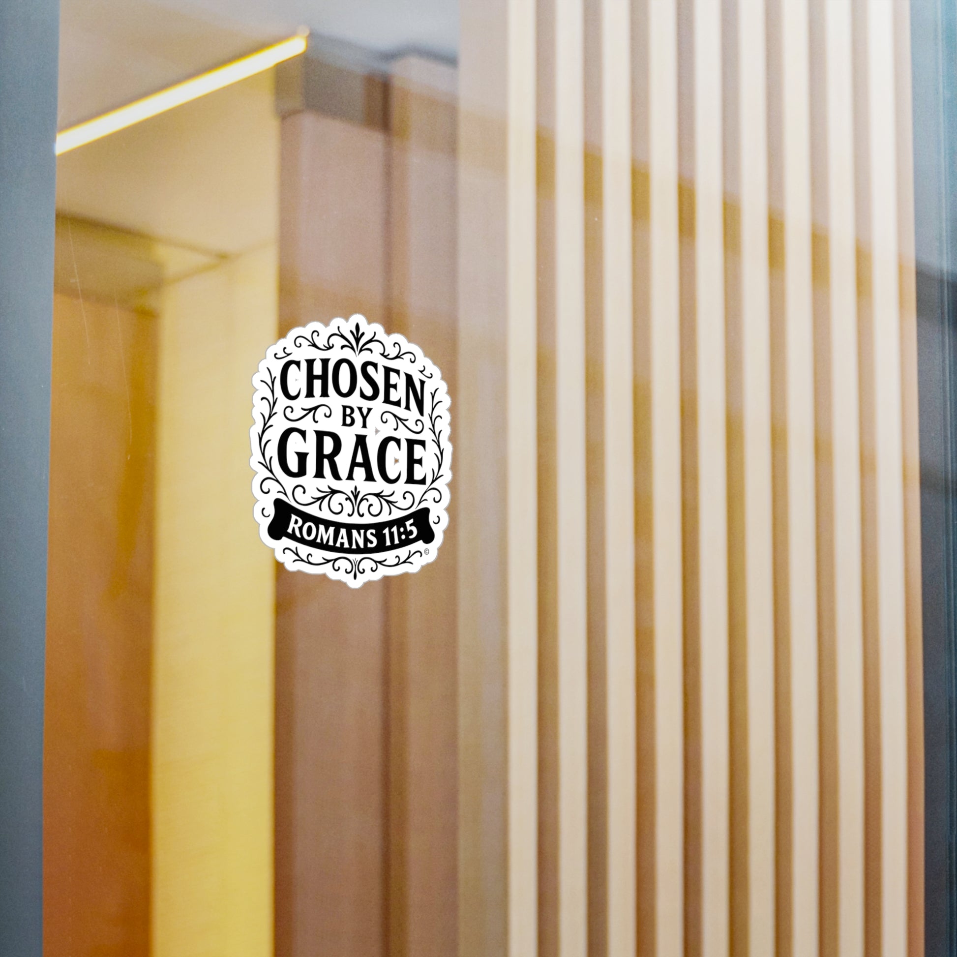 Chosen by Grace (Black Lettering) Kiss-Cut Vinyl Decals, Inspirational Wall Art, Faith-Based Gifts, Perfect for Students - Cross Apparel USA