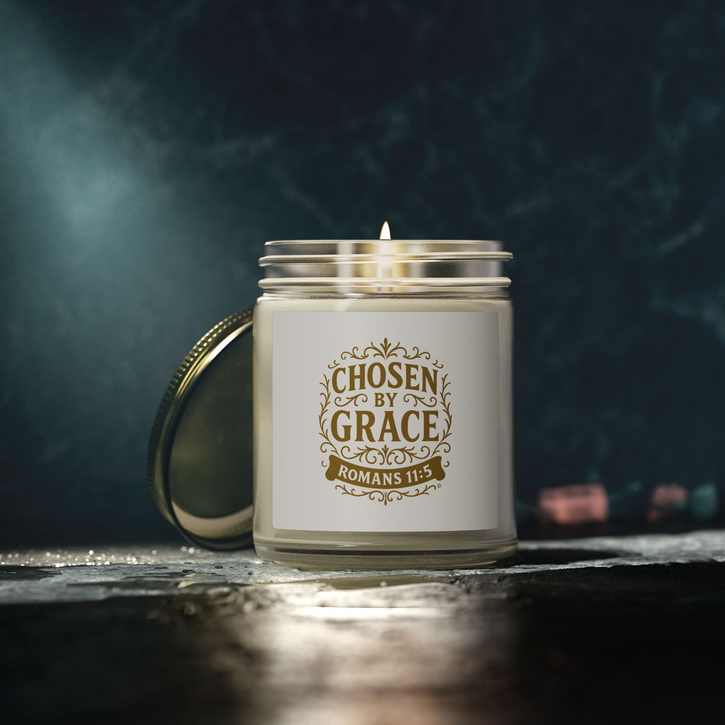 Chosen by Grace (Gold Lettering) Scented Candle - Coconut Apricot Wax, Inspirational Home Decor, Relaxation, Gifts for Believers