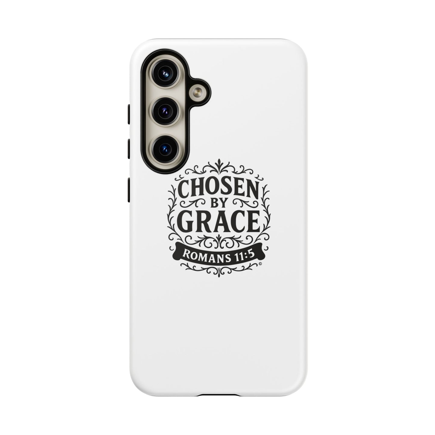 Chosen by Grace (Black Lettering), Rugged Phone Case, Inspirational Mobile Cover, Gift for Faith Lovers, Faith-Based Protector