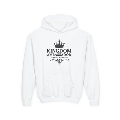 Kingdom Ambassador (Black Lettering) Youth Hooded Sweatshirt, Inspirational Youth Pullover Sweatshirt, Faith-Based Gift, Biblical Apparel