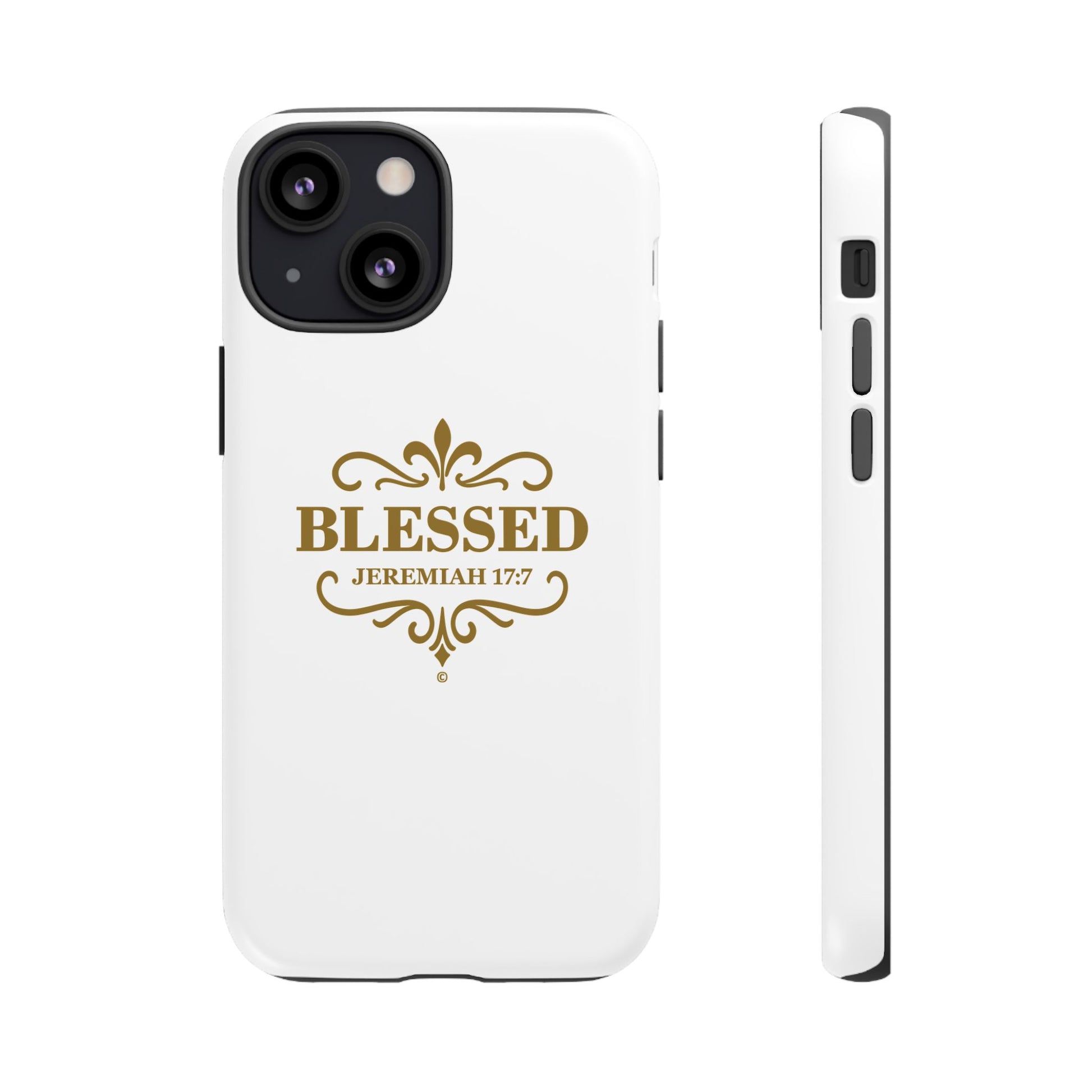 Blessed (Gold Lettering), Rugged Phone Case, Inspirational Mobile Cover, Gift for Faith Lovers, Faith-Based Protector - Cross Apparel USA