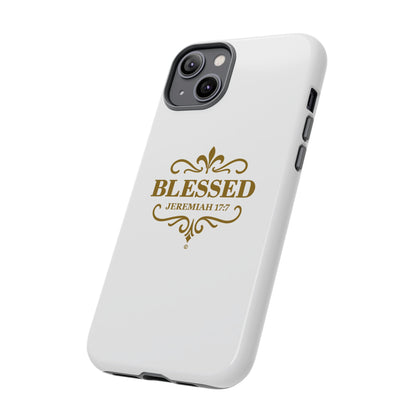 Blessed (Gold Lettering), Rugged Phone Case, Inspirational Mobile Cover, Gift for Faith Lovers, Faith-Based Protector - Cross Apparel USA