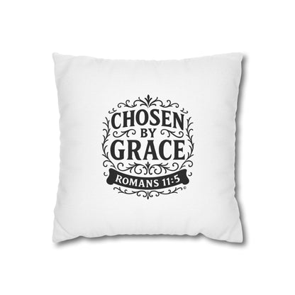 Chosen by Grace (Black Lettering) Square Pillow Cover | Inspirational Home Decor | Gifts for Faith (Pillow not included)