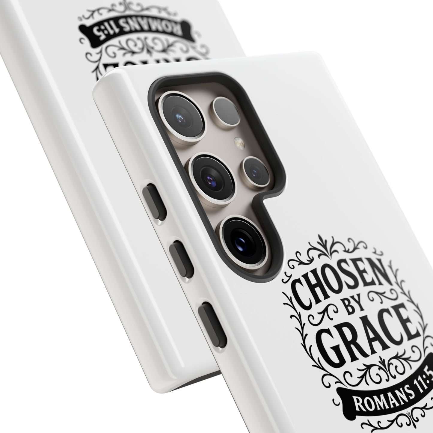 Chosen by Grace (Black Lettering), Rugged Phone Case, Inspirational Mobile Cover, Gift for Faith Lovers, Faith-Based Protector
