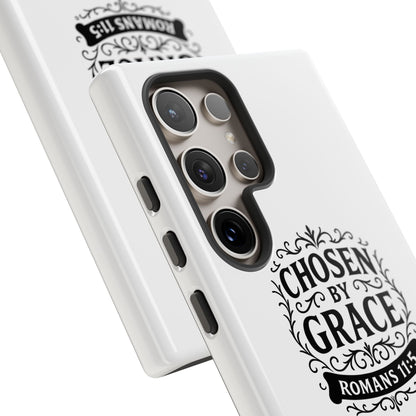 Chosen by Grace (Black Lettering), Rugged Phone Case, Inspirational Mobile Cover, Gift for Faith Lovers, Faith-Based Protector