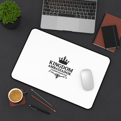 Kingdom Ambassador (Black Lettering) Desk Mat - Inspirational Office Decor, Christian Gift, Desk Accessory, Motivational Workspace - Cross Apparel USA