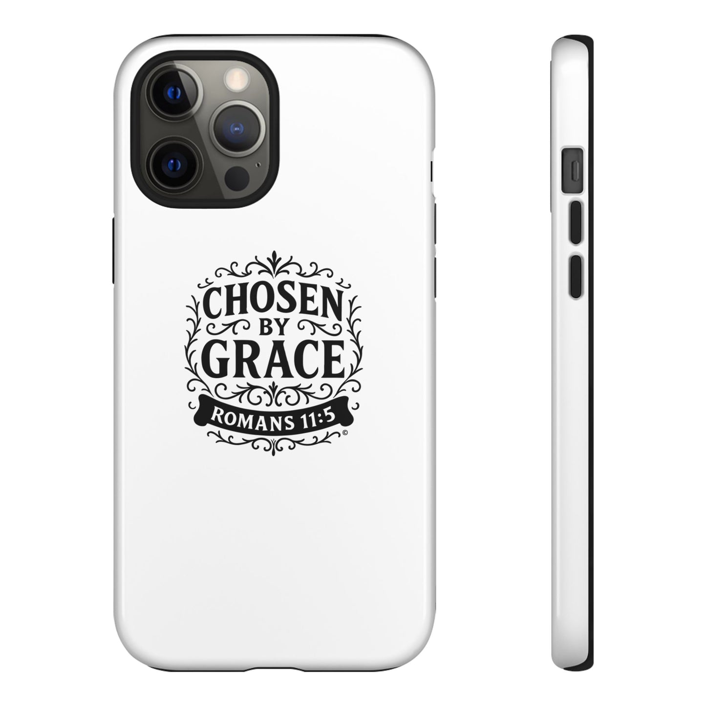 Chosen by Grace (Black Lettering), Rugged Phone Case, Inspirational Mobile Cover, Gift for Faith Lovers, Faith-Based Protector