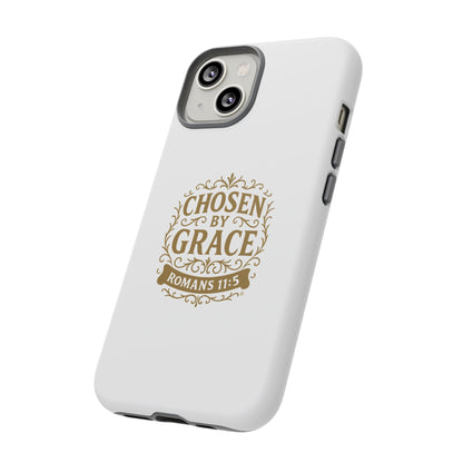Chosen by Grace (Gold Lettering), Rugged Phone Case, Inspirational Mobile Cover, Gift for Faith Lovers, Faith-Based Protector - Cross Apparel USA
