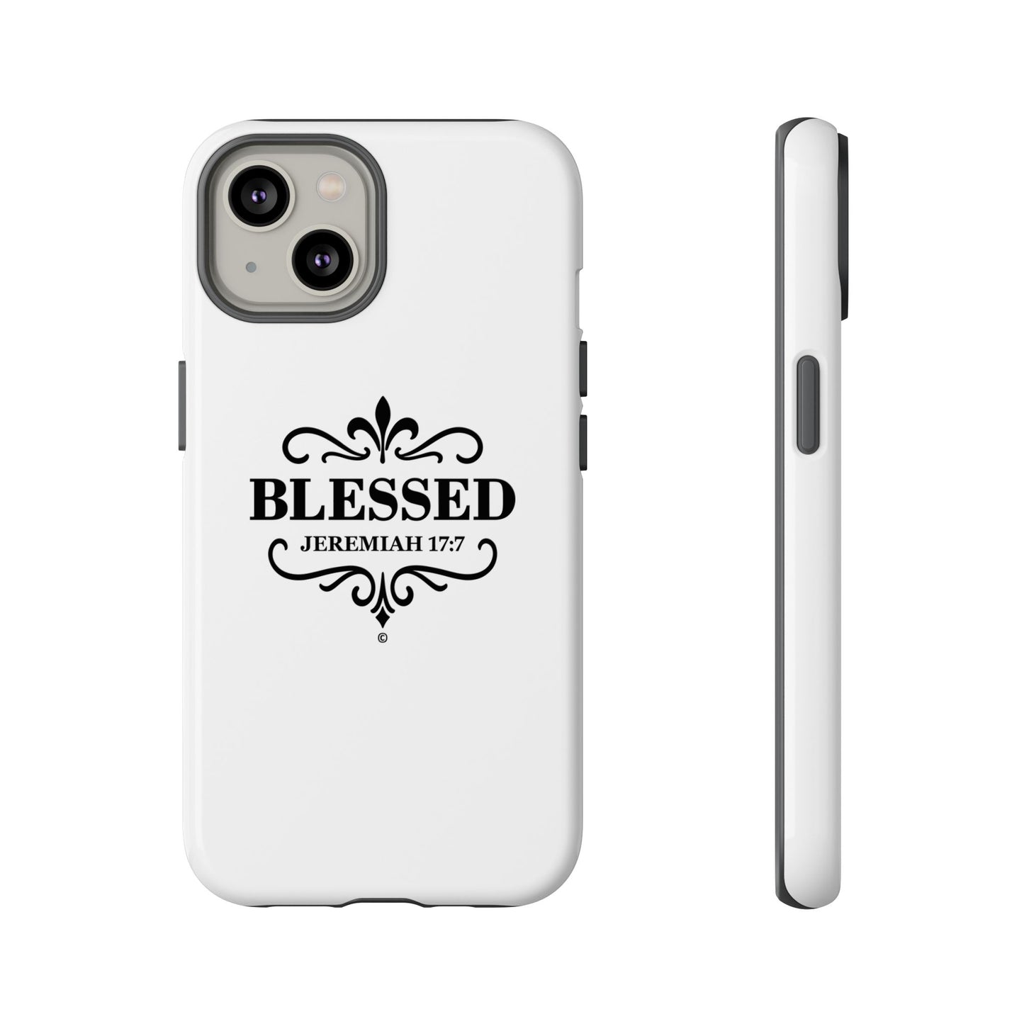 Blessed (Black Lettering), Rugged Phone Case, Inspirational Mobile Cover, Gift for Faith Lovers, Faith-Based Protector