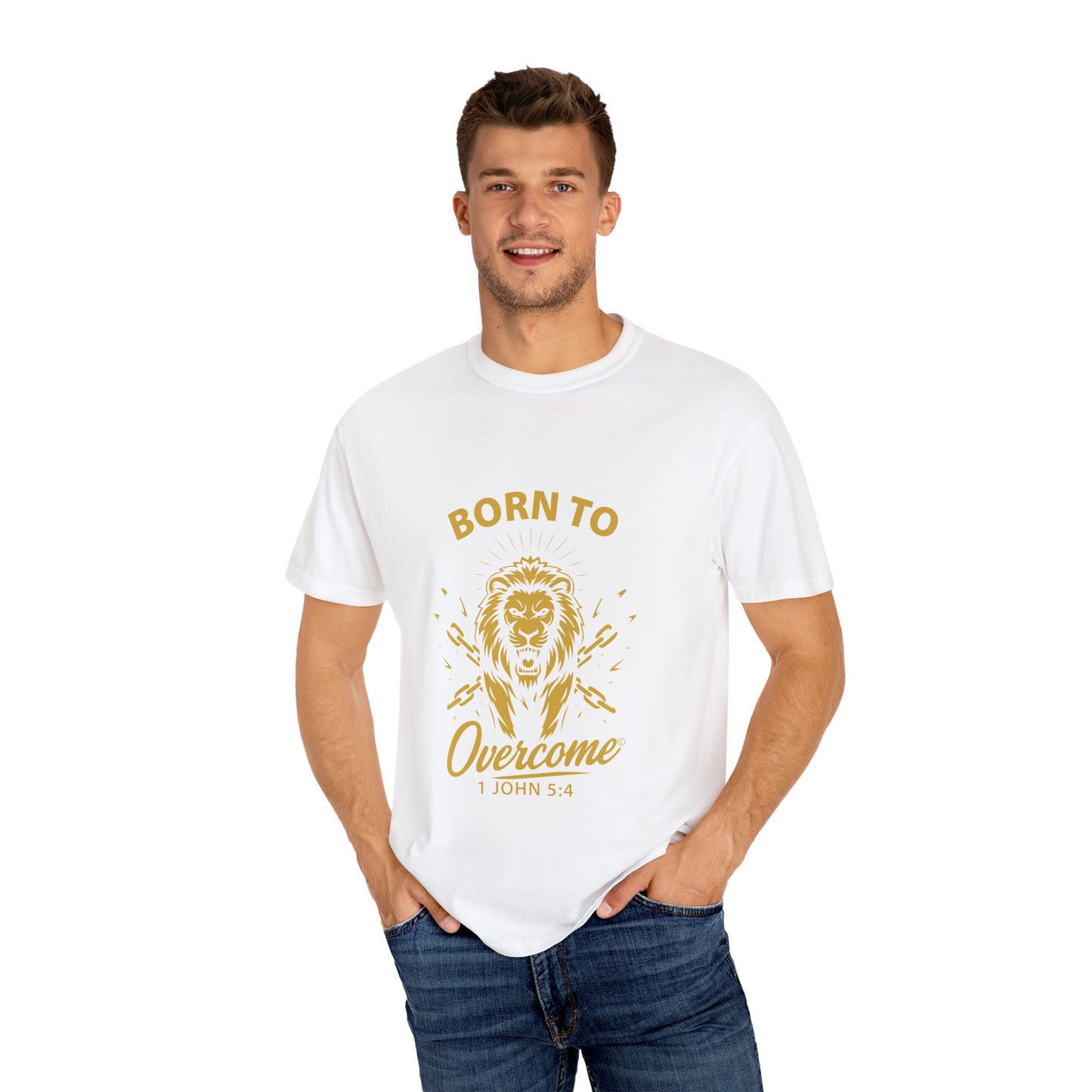 Born to Overcome (Gold Lettering) Unisex Apparel Clothing Tee T-shirt Relaxed Fit Shirt