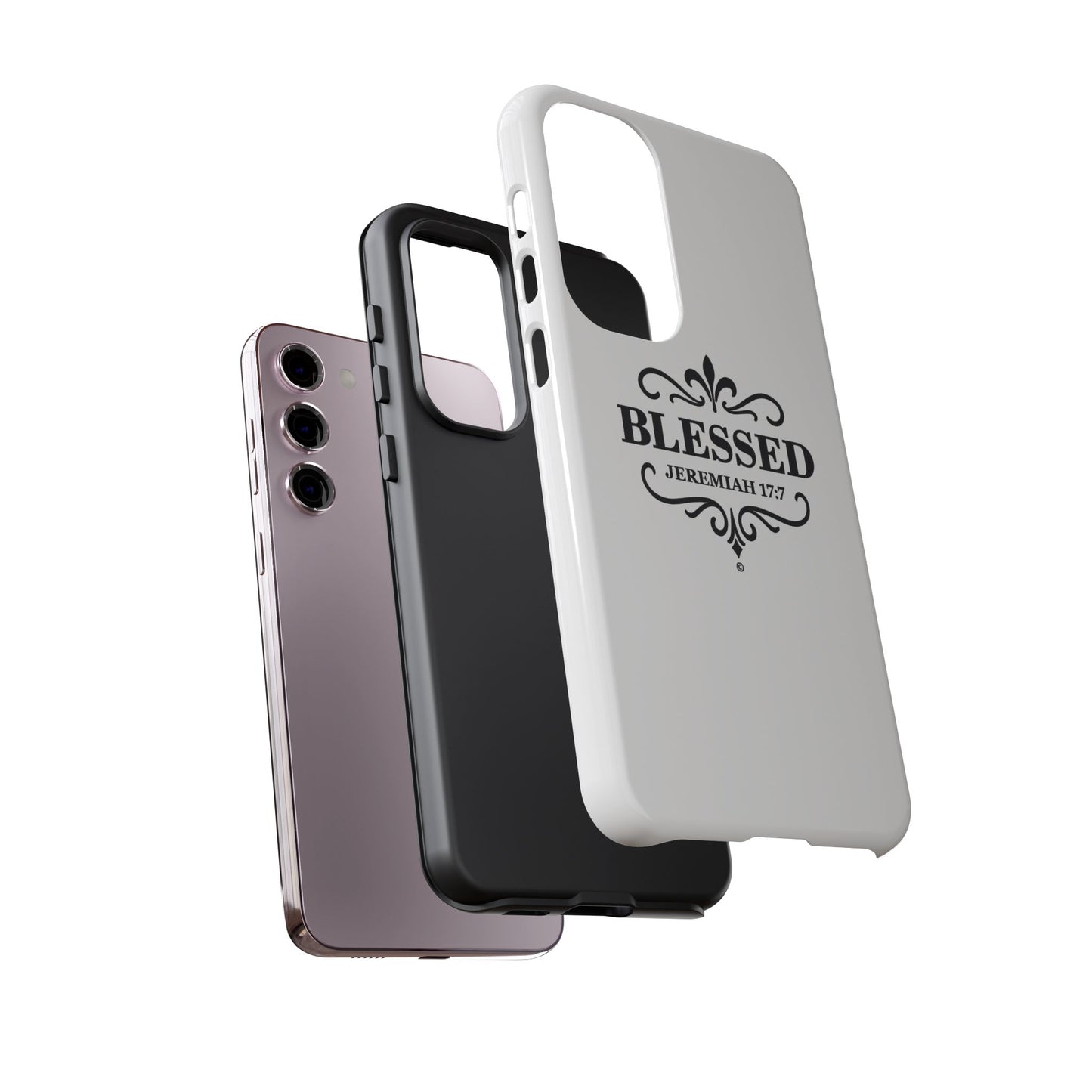 Blessed (Black Lettering), Rugged Phone Case, Inspirational Mobile Cover, Gift for Faith Lovers, Faith-Based Protector