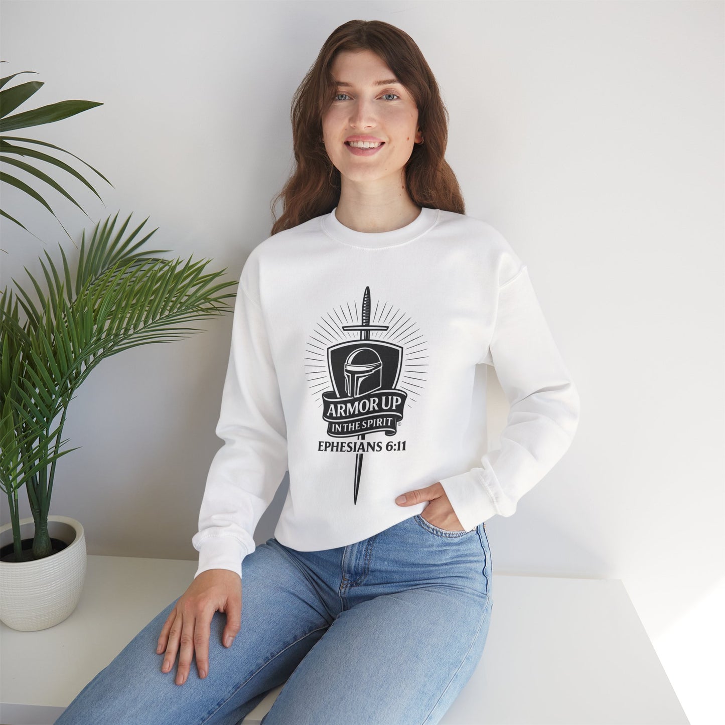Armor Up (Black Lettering) Unisex Crewneck Sweatshirt - Inspirational Gift, Christian Apparel, Faith-Based Fashion, Cozy Casual Wear, Bible Verse Sweatshirt