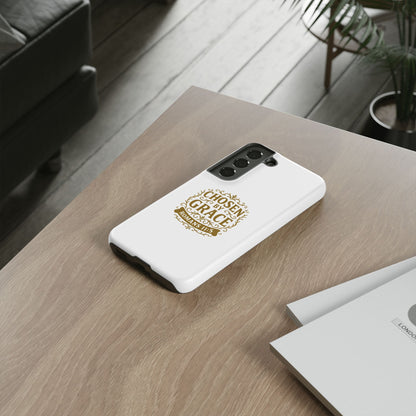 Chosen by Grace (Gold Lettering), Rugged Phone Case, Inspirational Mobile Cover, Gift for Faith Lovers, Faith-Based Protector