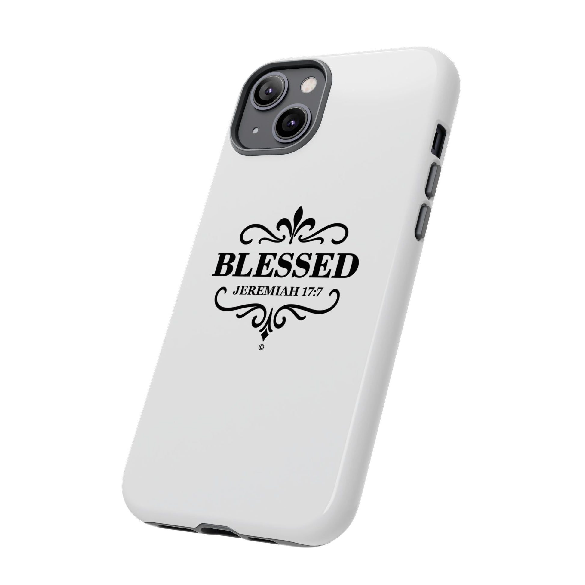 Blessed (Black Lettering), Rugged Phone Case, Inspirational Mobile Cover, Gift for Faith Lovers, Faith-Based Protector - Cross Apparel USA