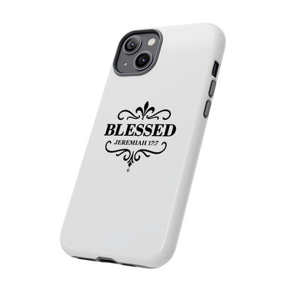 Blessed (Black Lettering), Rugged Phone Case, Inspirational Mobile Cover, Gift for Faith Lovers, Faith-Based Protector - Cross Apparel USA