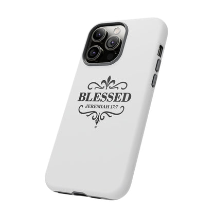 Blessed (Black Lettering), Rugged Phone Case, Inspirational Mobile Cover, Gift for Faith Lovers, Faith-Based Protector - Cross Apparel USA