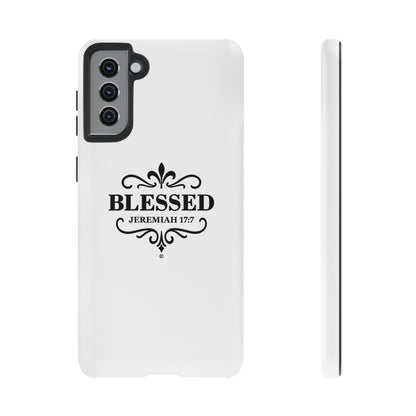 Blessed (Black Lettering), Rugged Phone Case, Inspirational Mobile Cover, Gift for Faith Lovers, Faith-Based Protector - Cross Apparel USA