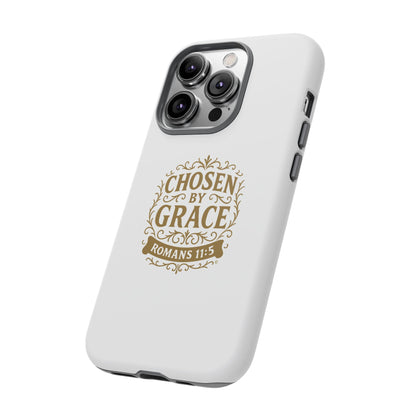 Chosen by Grace (Gold Lettering), Rugged Phone Case, Inspirational Mobile Cover, Gift for Faith Lovers, Faith-Based Protector - Cross Apparel USA