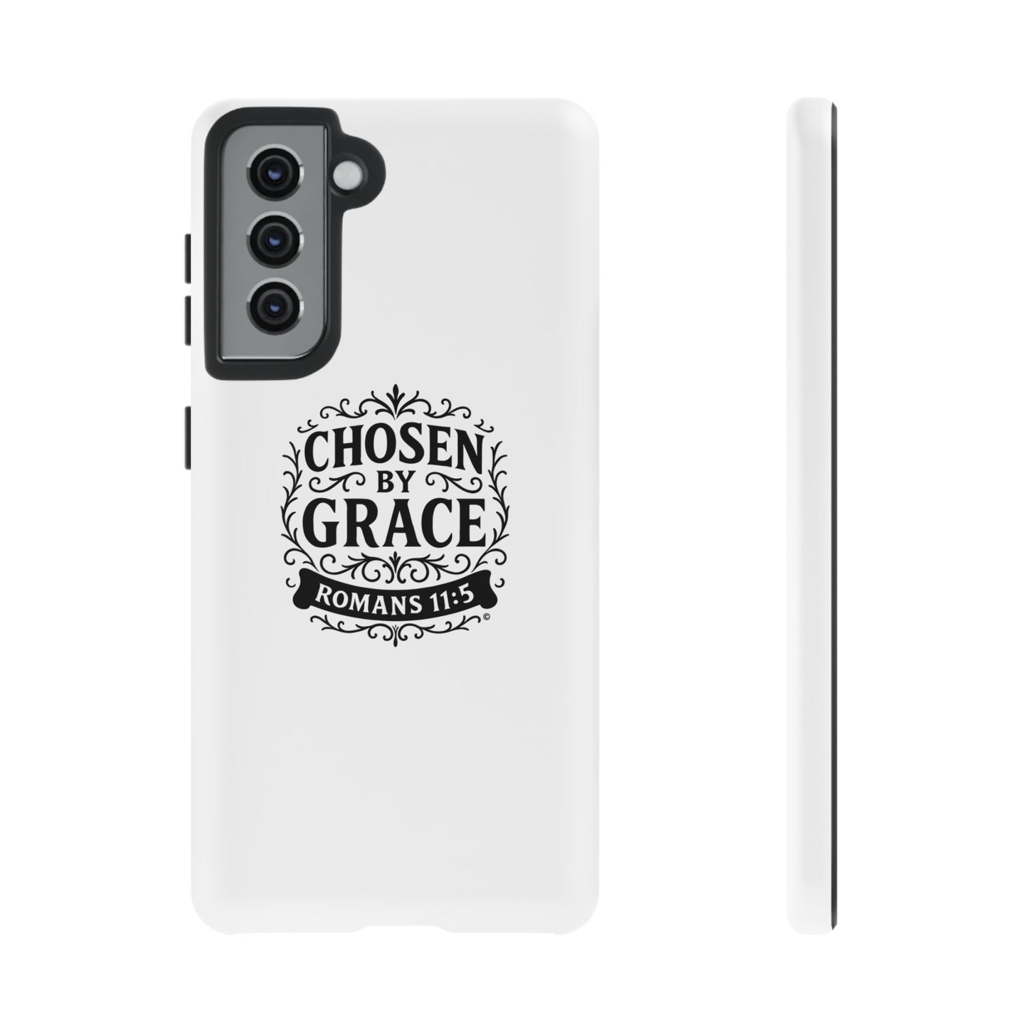 Chosen by Grace (Black Lettering), Rugged Phone Case, Inspirational Mobile Cover, Gift for Faith Lovers, Faith-Based Protector